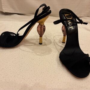 Christian Dior Black Ankle Strap Heels w/ Sculptural Perfume Bottle Heel sz 38